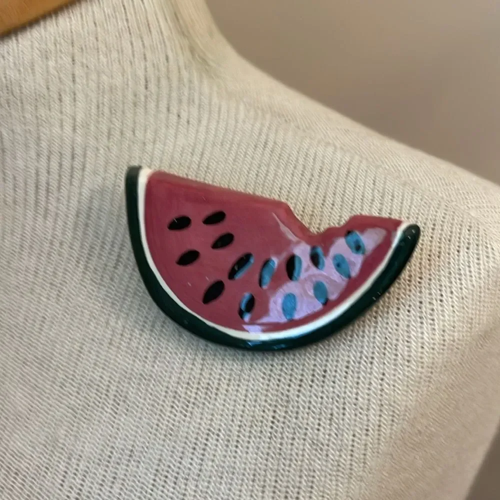 Vintage Watermelon Slice Ceramic Pin